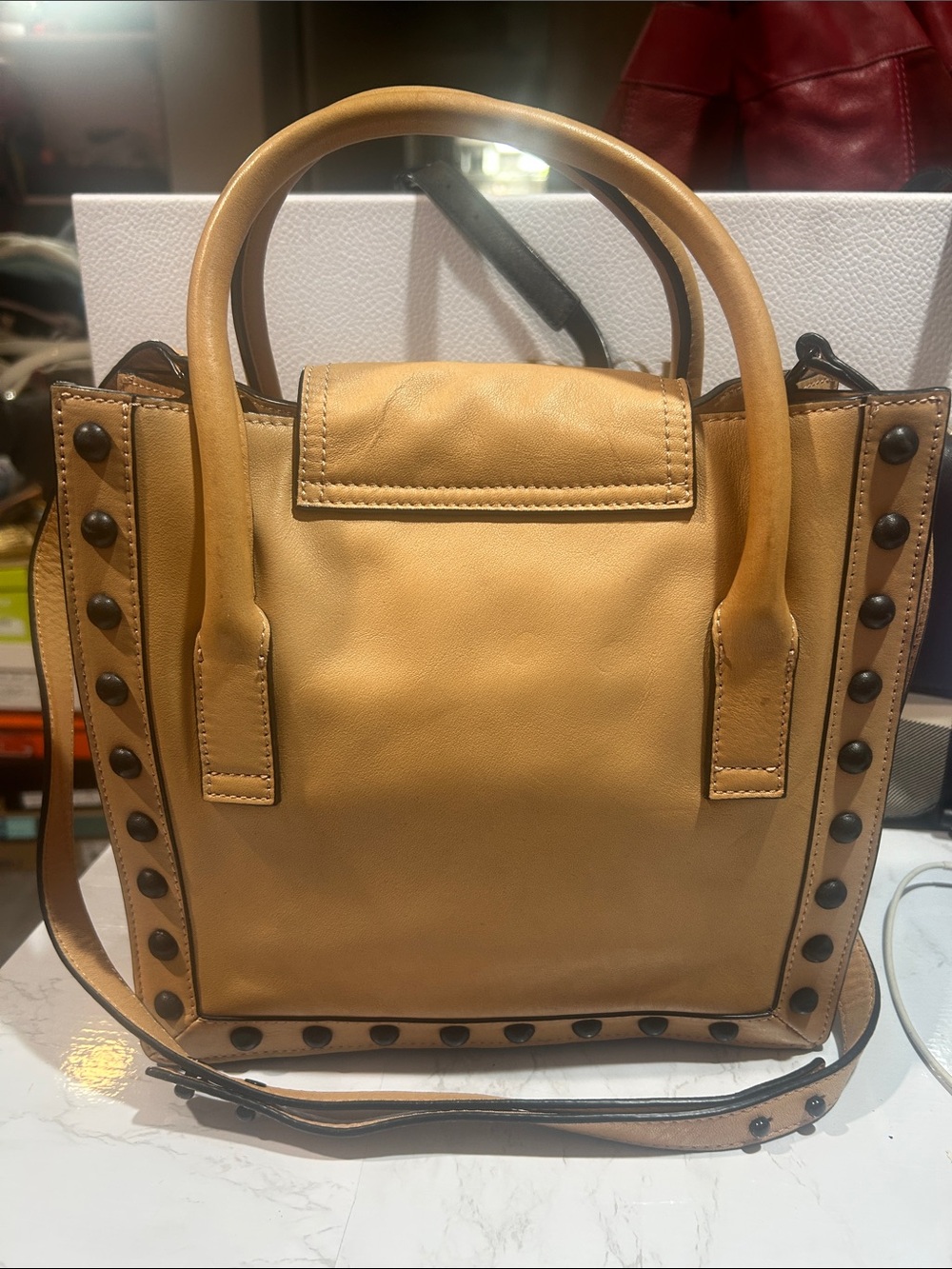 Loeffler Randall Leather Stud-Trim Satchel Bag in Tan - Picture 2 of 8